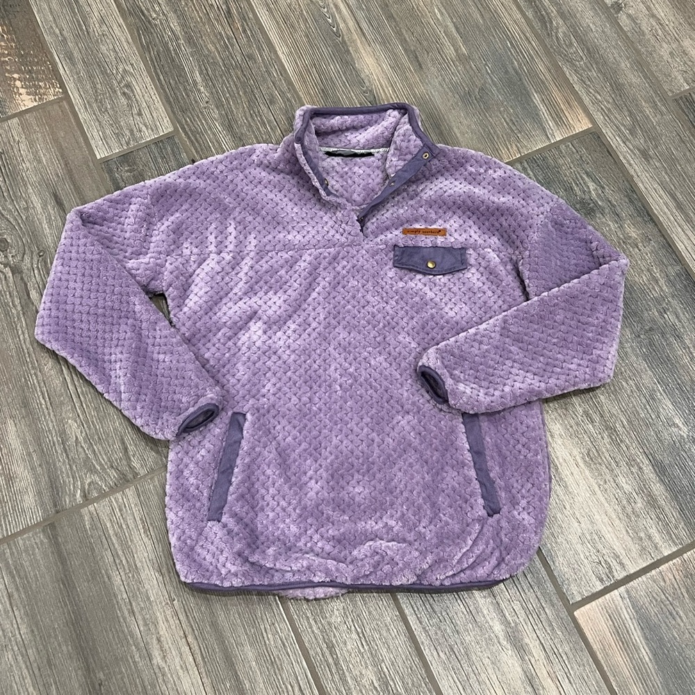 Simply Southern Women's S Fleece Pullover Snap Neck Textured Lavender Purple